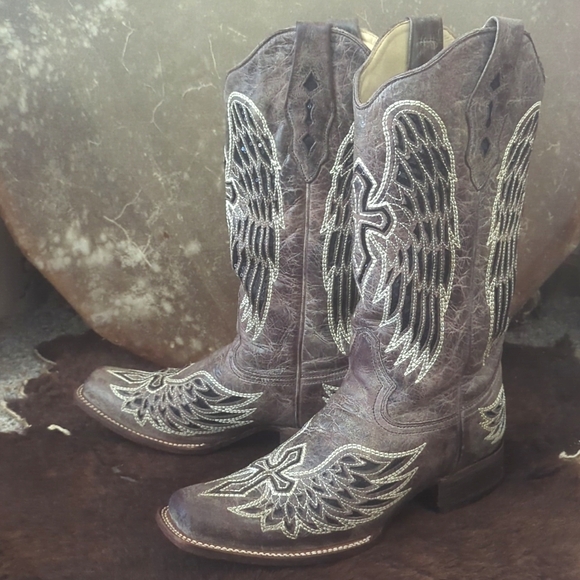 CORRAL A1197 Winged Cross taupe & black sequins cowgirl boots square toe sz10.5 - Picture 6 of 16